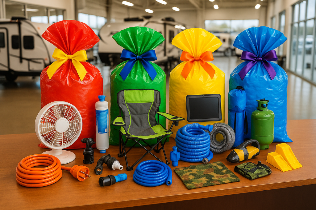 Accessories display in an RV dealership